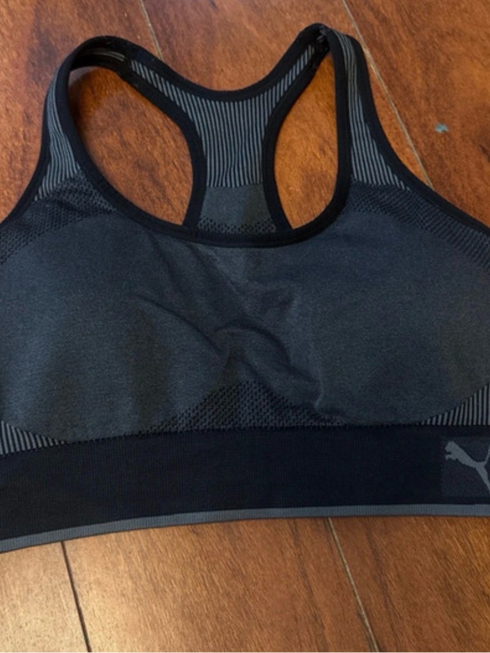 PUMA Black & Dark Gray Seamless Racerback Sports Bra